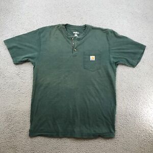 Carhartt Shirt Adult Large Green Henley Short Sleeve Workwear 49264