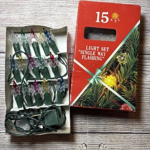 Vintage Christmas 15 Light Miniature Set Single Way Flashing New Old Stock Color - Picture 1 of 6