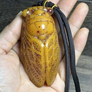 Ciondolo amuleto patina intaglio a mano cicala ambra tibetana statuina gioielli - Foto 1 di 10
