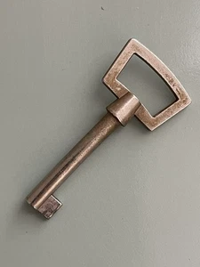 Antique Nickel-Plated Skeleton Key – Rectangular Open Bow, Barrel Lock Key - Picture 1 of 4