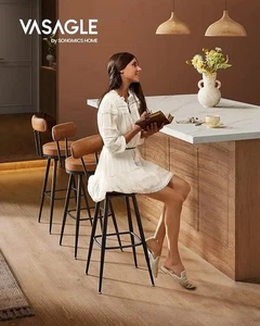 Set of 2 Swivel Bar Stools with Backs, Synthetic Leather Counter Chairs - Picture 1 of 7
