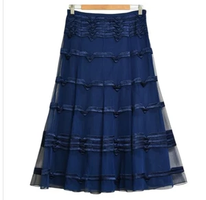 Beautiful Navy Blue Mesh Overlay Skirt Contrast Satin Ribbon Style Size 10 Party - Picture 1 of 9