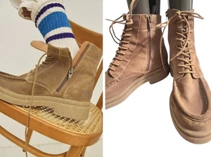 Free People Zadie Lug Sole Lace Up Boots •40/9•Suede Mocc Work Combat Shoes $198 - Picture 1 of 14
