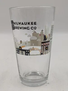 MKE Milwaukee Brewing Company Pint Beer Glass Skyline - MKE Ale House Godzilla - Picture 1 of 5