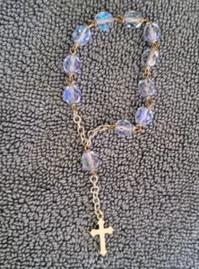 Vintage blauer AB Kristall Taschenrosenkranz - Bild 1 von 3