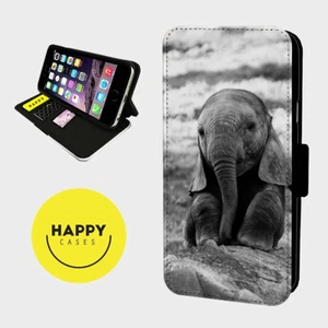 CUTE ELEPHANT CALF SITTING - Custodia telefono flip ecopelle - iPhone/Samsung - Foto 1 di 5