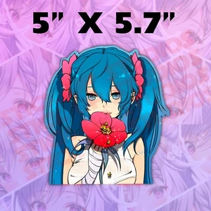 Hatsune Miku Vocaloid Peeker Anime Waifu Car Bumper Vinyl Sticker Car Decal - Picture 1 of 2
