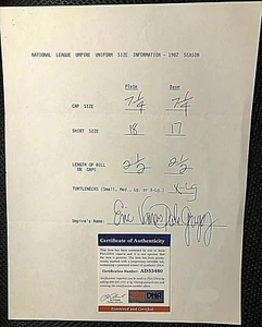 MLB UMPIRE ERIC GREGG SIGNED VERY RARE ORIG. 1982 "UNIFORM SIZE" DOCUMENT W/PSA! - Picture 1 of 5