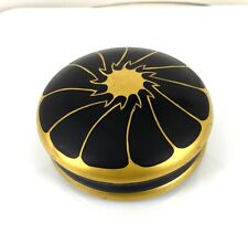 Vintage DeVilbiss Glass Powder Jar Box Black & Gold Art Deco Decoration Signed