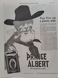 1914 Prince Albert Tobacco sabato sera stampa annuncio Jimmy Pipe Cowboy - Foto 1 di 3