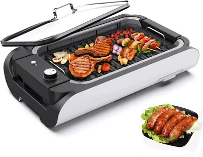 CALMDO 1000W Electric Indoor Smokeless Grill with Nonstick Plate, Tempered Glass - Image 1 of 4