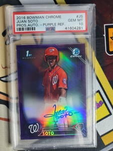 JUAN SOTO 2016  BOWMAN CHROME Rookie Purple /250 Auto Autograph PSA 10 POP 19