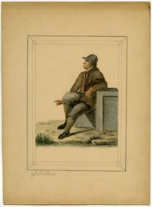 Antique Drawing-GENRE-MAN-SEATED-Stark-ca. 1890 - Picture 1 of 1