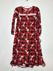 Peanuts Girls Red Flannel Snoopy Dog Holiday Nightgown Size XS 4/5 - Picture 1 of 2