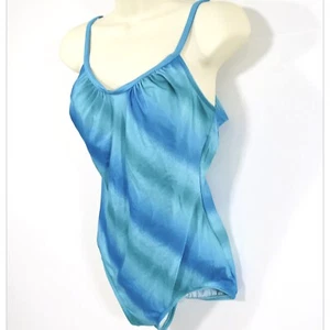 VINTAGE JANTZEN ONE PIECE MODEST SWIM SUIT Sz 16 OCEAN WATERCOLOR BLUE GREEN - Picture 1 of 6
