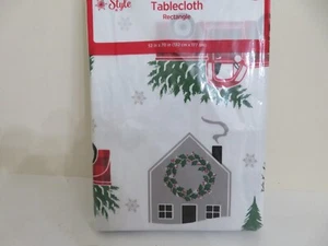 ESTILO VACACIONAL ROJO CAMIÓN NAVIDAD MANTEL 52 X 72 RECTANGULAR FRANELA TRASERO NUEVO - Imagen 1 de 3