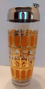 Vintage Culver Vetro Cocktail Shaker Medaglione Arancione Pergamena Oro Raro MCM LEGGI - Foto 1 di 18