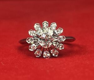 Fine Birks 18K White Gold Diamond Floral Setting Ring Size 4.75