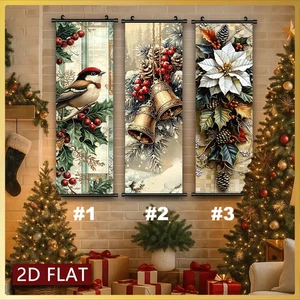 Hanging Scroll Prints - Christmas Poinsettia/Bells - Picture 1 of 5