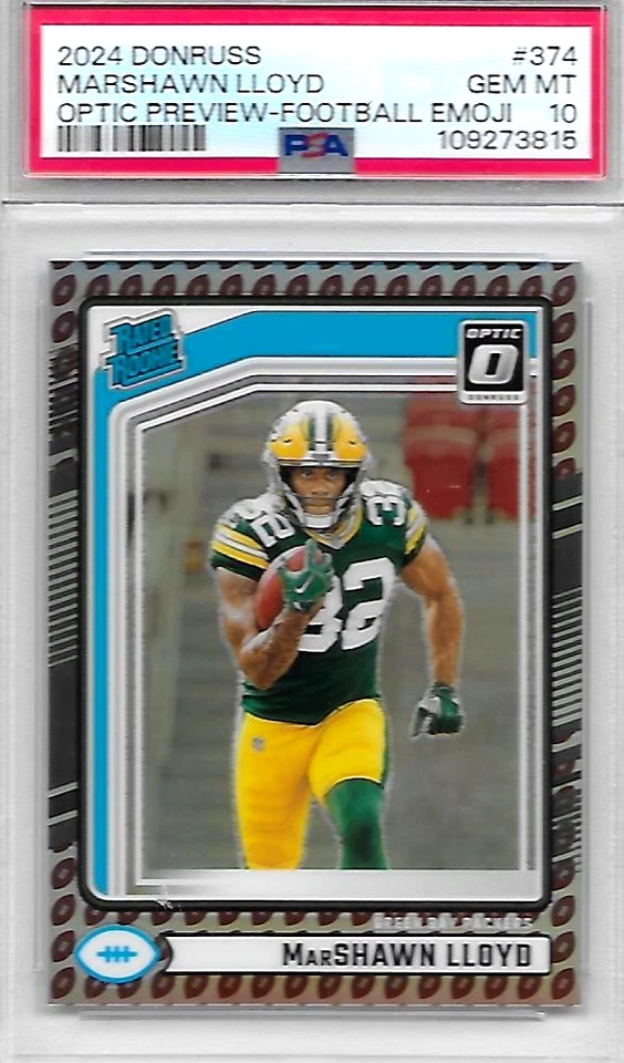 2024 DONRUSS OPTIC PREVIEW MARSHAWN LLOYD ROOKIE FOOTBALL EMOJI PRIZM PSA 10 SSP - Image 1 of 1