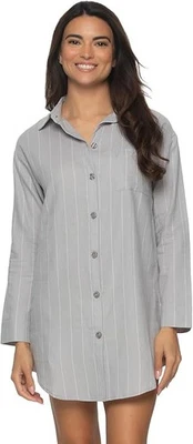 Camisa de dormir Felina Mirielle de gran tamaño con botones gris S Foto 1 de 4