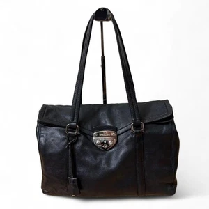 PRADA BR3282 All Leather Shoulder Bag Handbag Black Triangle Logo Y2K Vintage - Picture 1 of 13