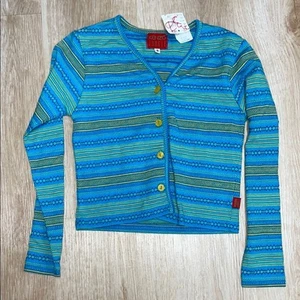 VTG 90s Kenzo Jungle Kids sz 8 Blue Yellow Green Striped Cotton Cardigan NWT - Picture 1 of 5