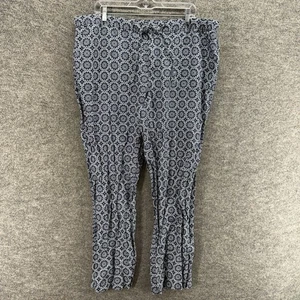 Liz Claiborne Pants Women XL Blue Geometric High Rise Drawstring Skinny Linen - Picture 1 of 8