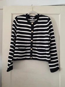 J Crew Emilie Pullover Damen Jacke schwarz/weiß gestreift Gr. L PitToPit 21"x22" neu ohne Etikett - Bild 1 von 6