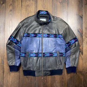 Vintage 1990s Adler Aztec Leather Bomber Jacket / Medium (see measurements) - Picture 1 of 7