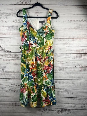 Donna Ricco Dress Womens 4 Multicolor Floral Tropical Belted Fit & Flare Midi - Image 1 of 4
