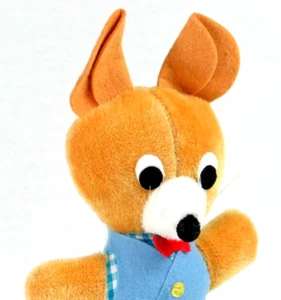 Juguete de peluche de ratón vintage de mediados de siglo de los años 60 fieltro a cuadros azul de 11" animal de peluche - Imagen 1 de 12