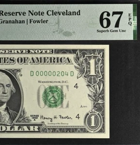 1963A $1 FRN Cleveland PMG 67EPQ February 4 birthday low serial number 00000204 - Picture 1 of 3