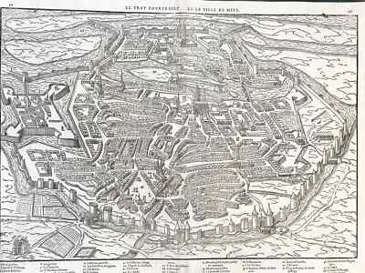 Gravure originale sur bois de la ville de Metz, 1575, Belleforest, Moselle - Photo 1/4