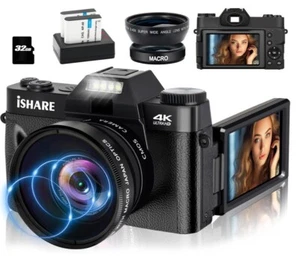 Vlogging Camara De Video 4K 56MP Digital Con Pantalla Abatible Para Youtube - Picture 1 of 7