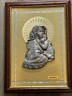 Vtg Madonna Mary &Child Relief Gold/Silver Metal Wall Plaque Art Framed Italy