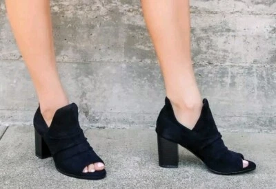 Botas al tobillo para mujer sin cordones punta abierta punta abierta gamuza negras - talla 8,5 *NUEVAS* Foto 1 de 4