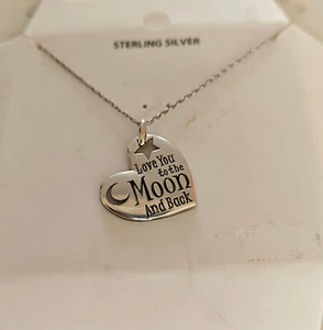 NEW Sterling Silver Love You To The Moon & Back Heart Pendant Necklace CUT OUT S - Picture 1 of 7