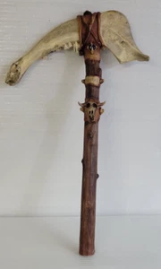 VINTAGE NATIVE ARGENTINA BISON JAWBONE TOMAHAWK SKULL CRACKER RARE PEACE 24'X15' - Picture 1 of 14