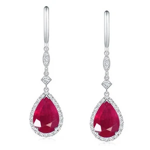 2.40 100% Natural Burmese Red Ruby IGI Certified Diamond Earrings In 14KT Gold - Picture 1 of 2