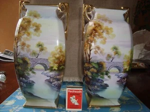Antique Pair of Edwardian Hand Painted Noritake Vases ~ 23cm Tall - Picture 1 of 14