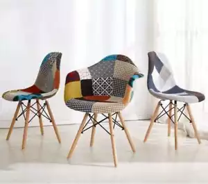 Sedia Patchwork Poltroncina Eiffel Tessuto Colorata Gambe Di Legno Faggio Design - Foto 1 di 3