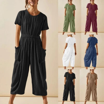 Jumpsuit Damen Sommer Overall Lose Freizeitanzug Einteilig Kurzarm Hosenanzug DE - Bild 1 von 4