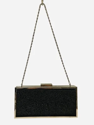KATE LANDRY Sparkling Beaded Black Silver Clutch Chain Strap Evening Purse EUC - Image 1 of 4