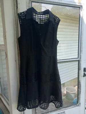 Vestido de malha preto sem mangas colarinho coleção assinatura grande 14-16 estilo retrô - Imagem 1 de 4