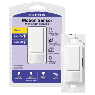 Lutron Maestro Motion Sensor Switch, 2 Amp/Single-Pole, White MS-OPS2H-WH - Image 1 of 4