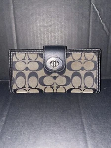 Coach Authentic "C" Logo Canvas Leather Full Size Black Wallet - Picture 1 of 9