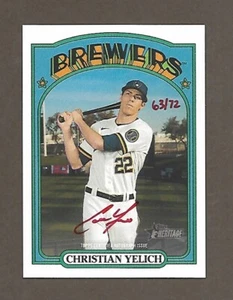 2021 Topps Heritage REAL ONE AUTO Autograph RED INK Christian Yelich 63/72 - Picture 1 of 2