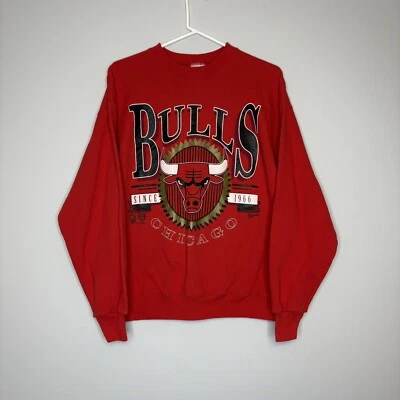 复古 1990 年代 NBA 芝加哥公牛队 篮球 红色 Hanes 运动衫 尺寸 L 美国 — 第 1/4 张图片