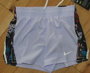 Nike Dry patterned running shorts NWT girls' L lavender black floral - Picture 1 of 2